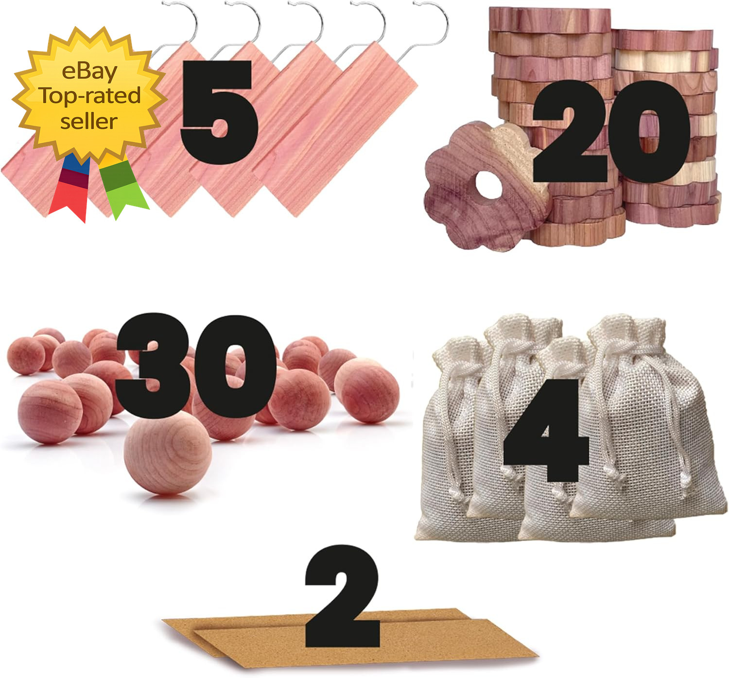 61 Pack Cedar Blocks Sachets Rings Balls Clothes Protection Storage Set Home