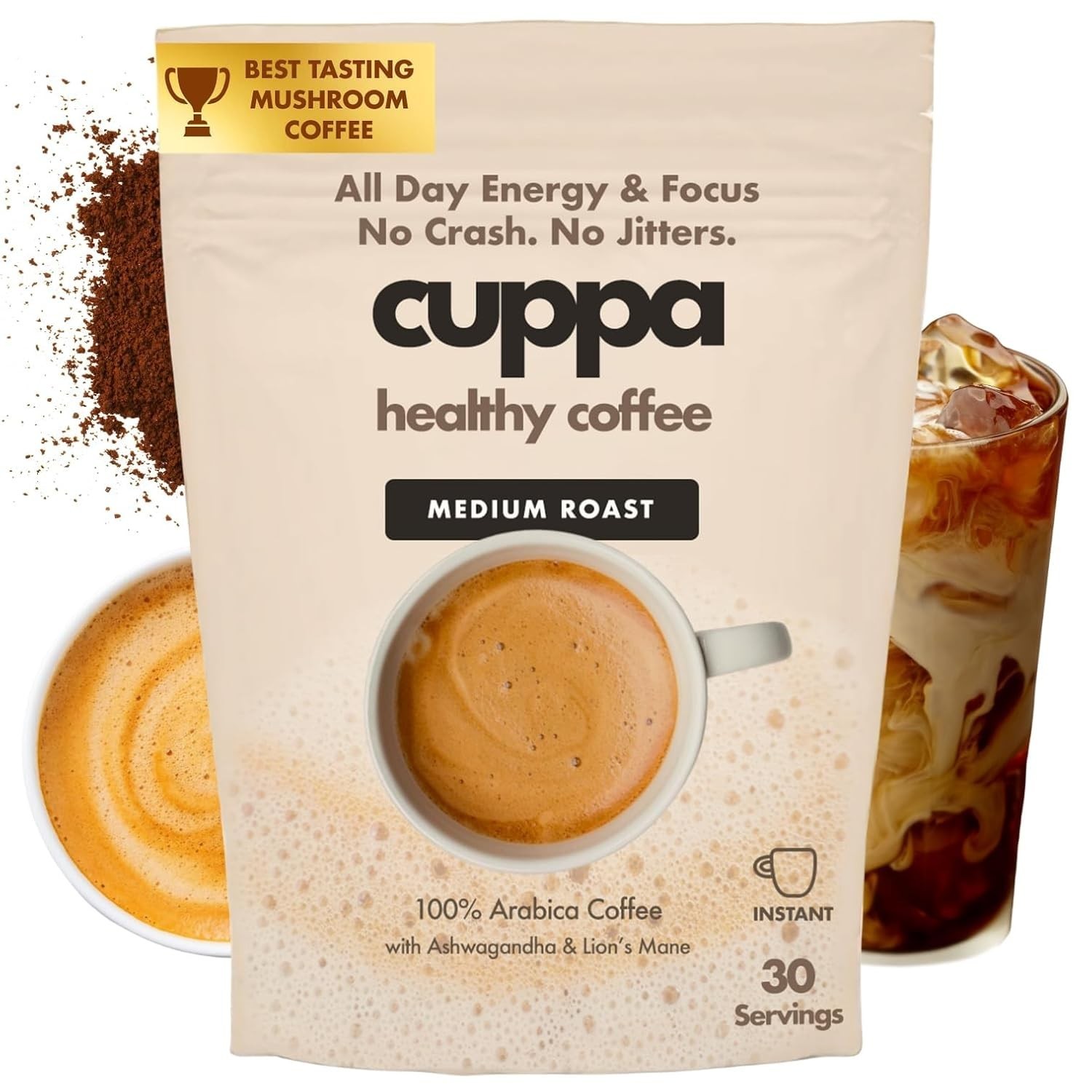 Cuppa Instant Mushroom Coffee Medium Roast 30 Servings Lion’s Mane New