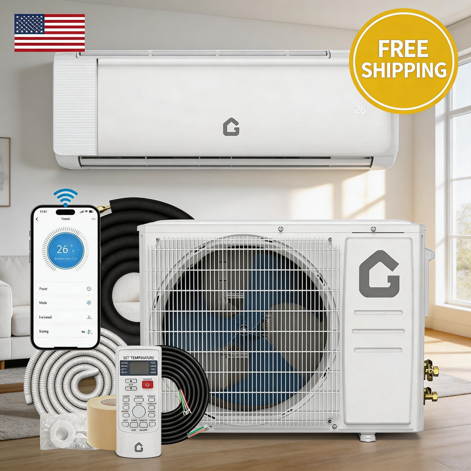 1Pcs Abs Aux Split Air Conditioner Q Model Seer 21 Series 12000Btu Wifi 230V