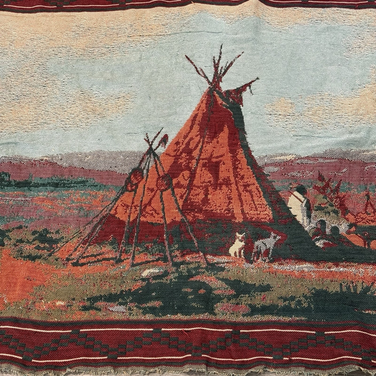 Goodwin Weavers Tapestry Throw Woven Design Southwestern Native American Teepee