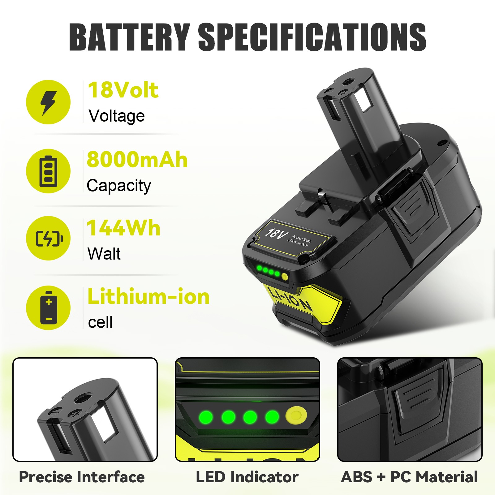 8000mAh 18V FOR Ryobi Li-ion Battery P102, P103 P104, P105, P106, P107, P108