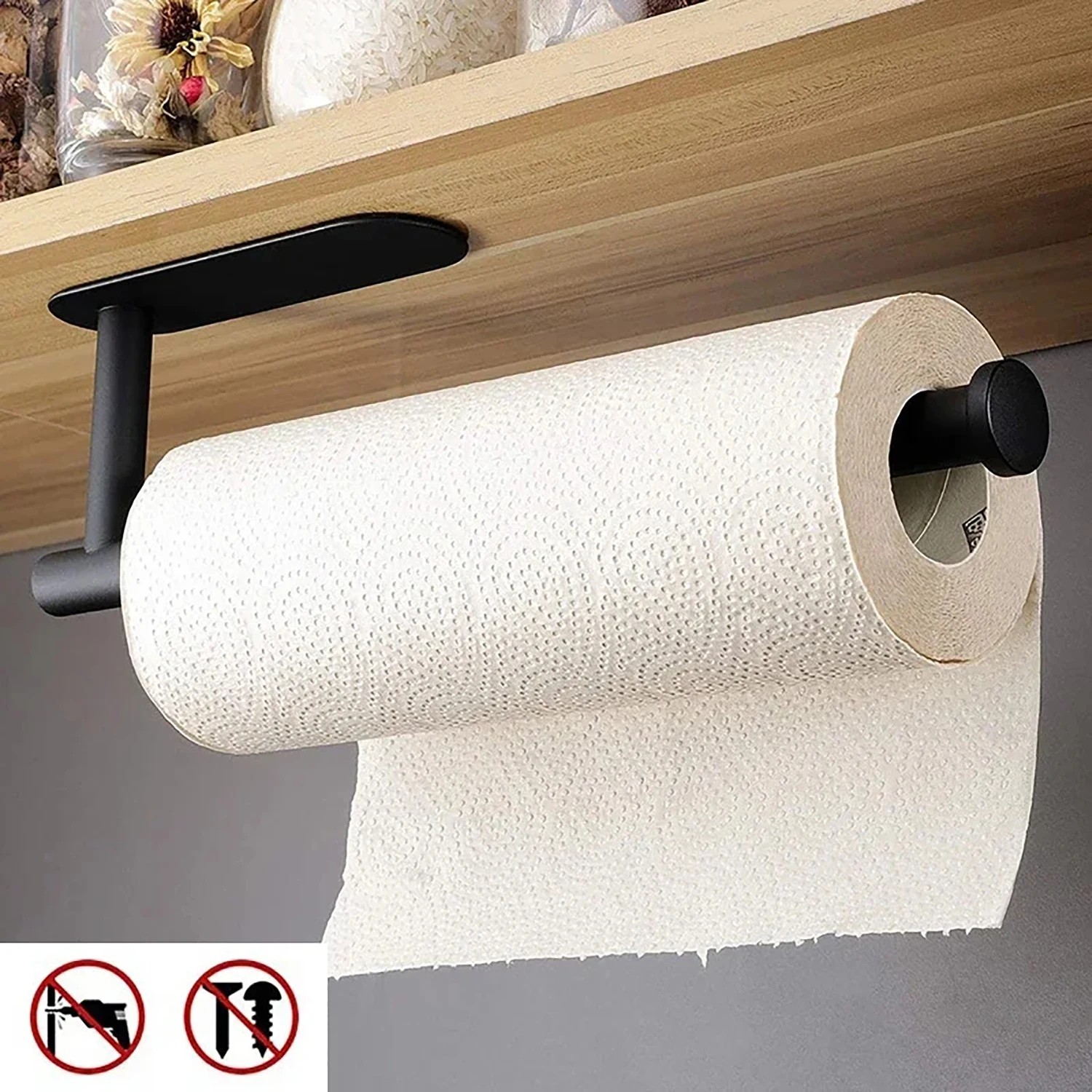 Holder Kitchen Roll Towel Paper Rack Under Cabinet Wall Toilet Self Adhesive