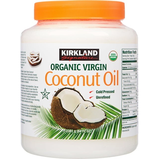 New Kirkland 100% Organic Coconut Oil – Virgin Cold Pressed Unrefined, 84 FL OZ