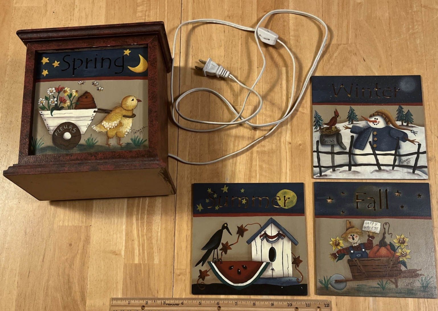 Hand Painted Folk Art Four Seasons Light Up Box-Spring Summer-Fall-Winter