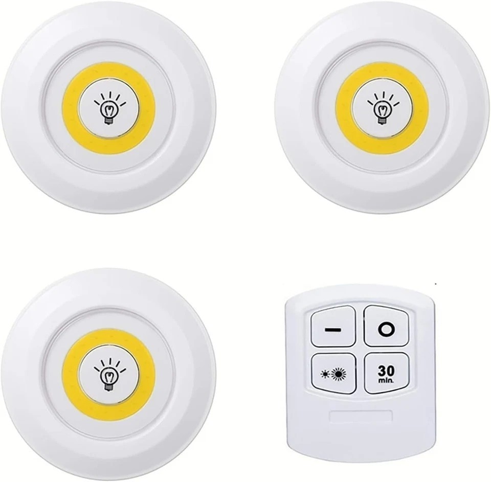 3 Pcs Circular LED Light Mini Night Lights LED Puck Portable Battery Operated