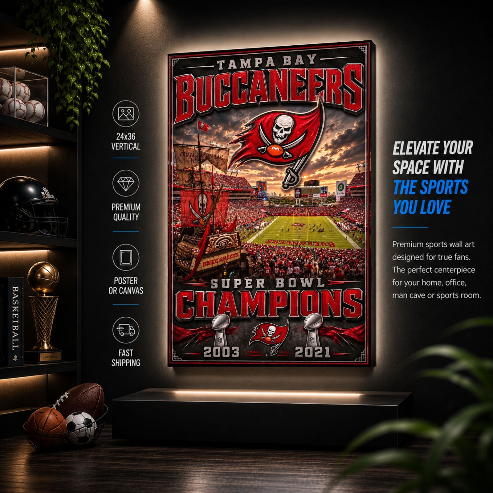 Tampa Bay Buccaneers Stadium Fan Poster or Canvas – Tampa Bay Bucs Wall Art