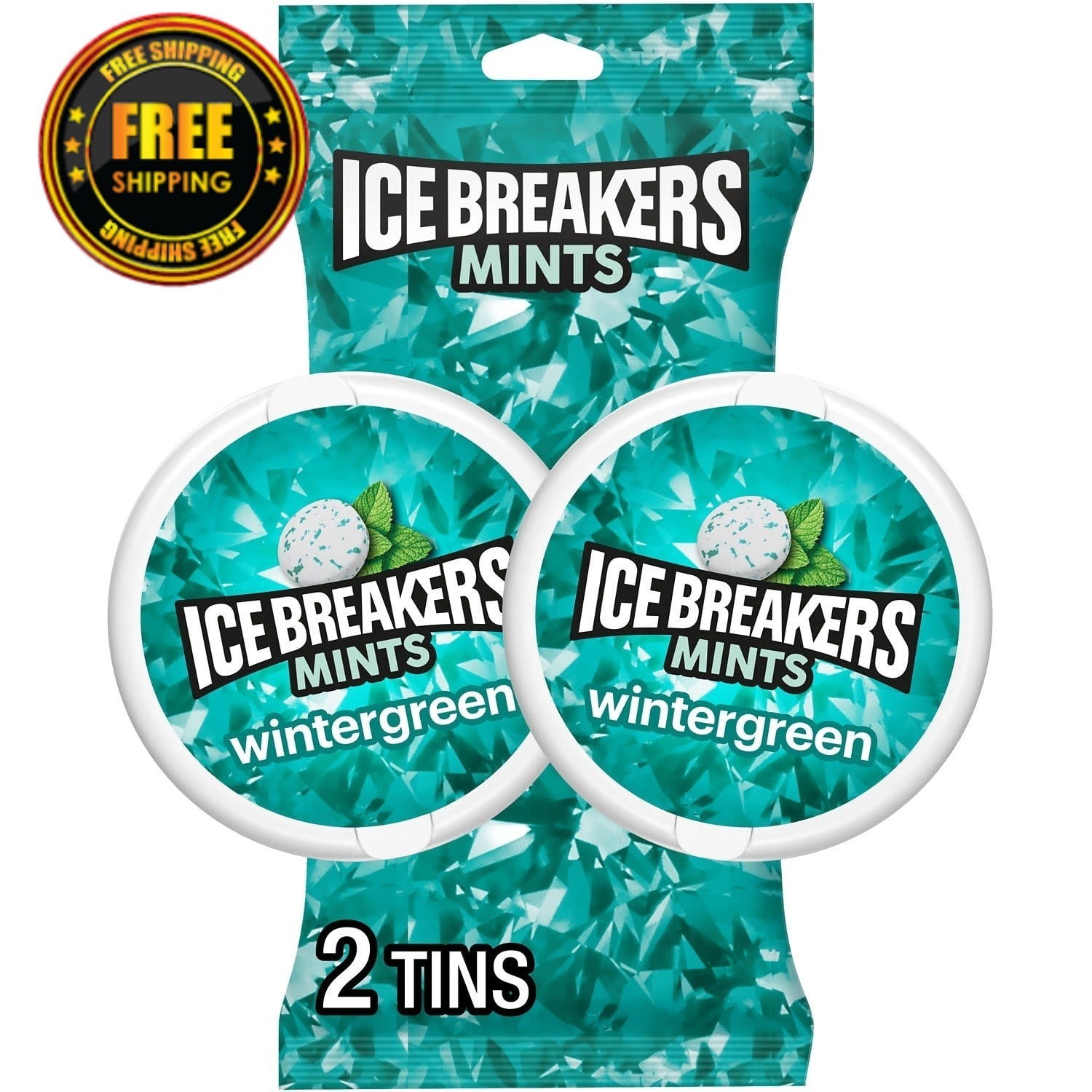 Ice Breakers Sugar-Free Wintergreen Mints – 1.5 oz Pucks, 2 Count Pack