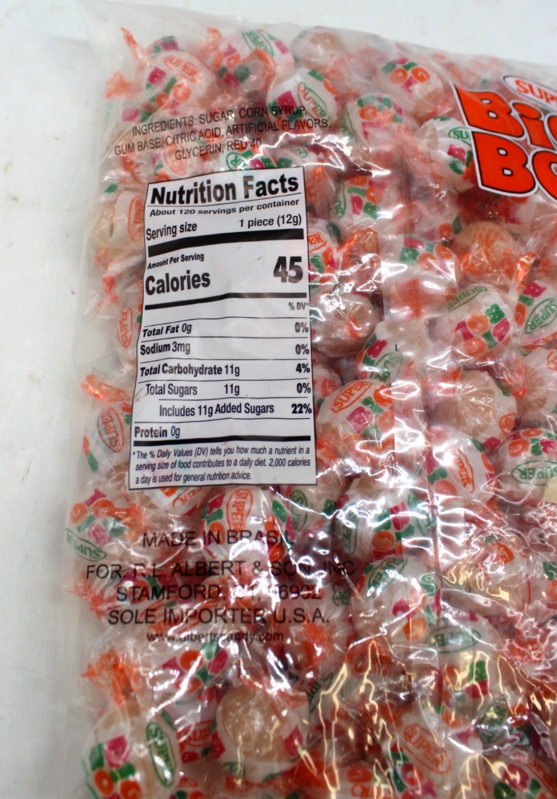 Super Big Bol Candy 120 Count Bag Alberts Bubble Gum Bulk Free Ship Over 2 LBS