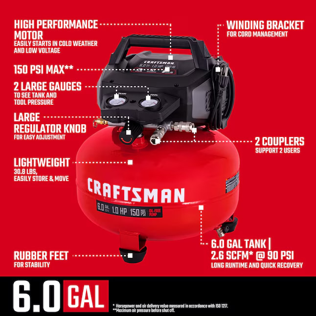 CRAFTSMAN 6-Gallon Portable Electric 150 PSI Pancake Air Compressor