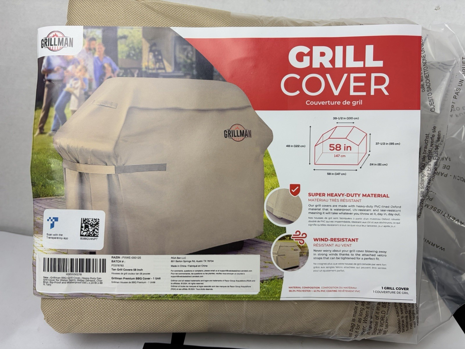 Grillman 58″ Premium Grill Cover for Outdoor Grill, BBQ Grill Cover, Rip-Prof