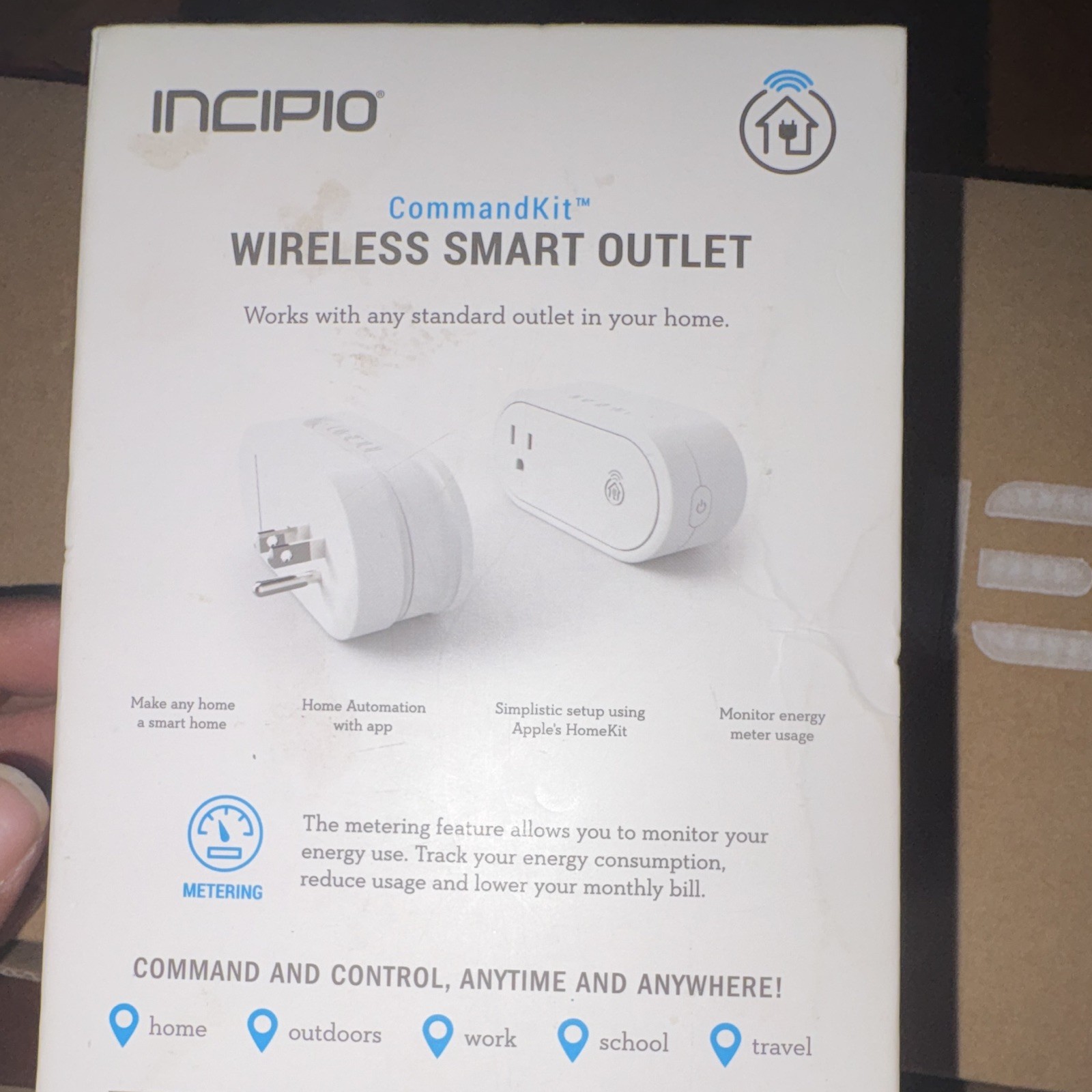 Incipio CommandKit Wi-Fi Smart Outlet Plug, Apple HomeKit, Energy Monitor, White