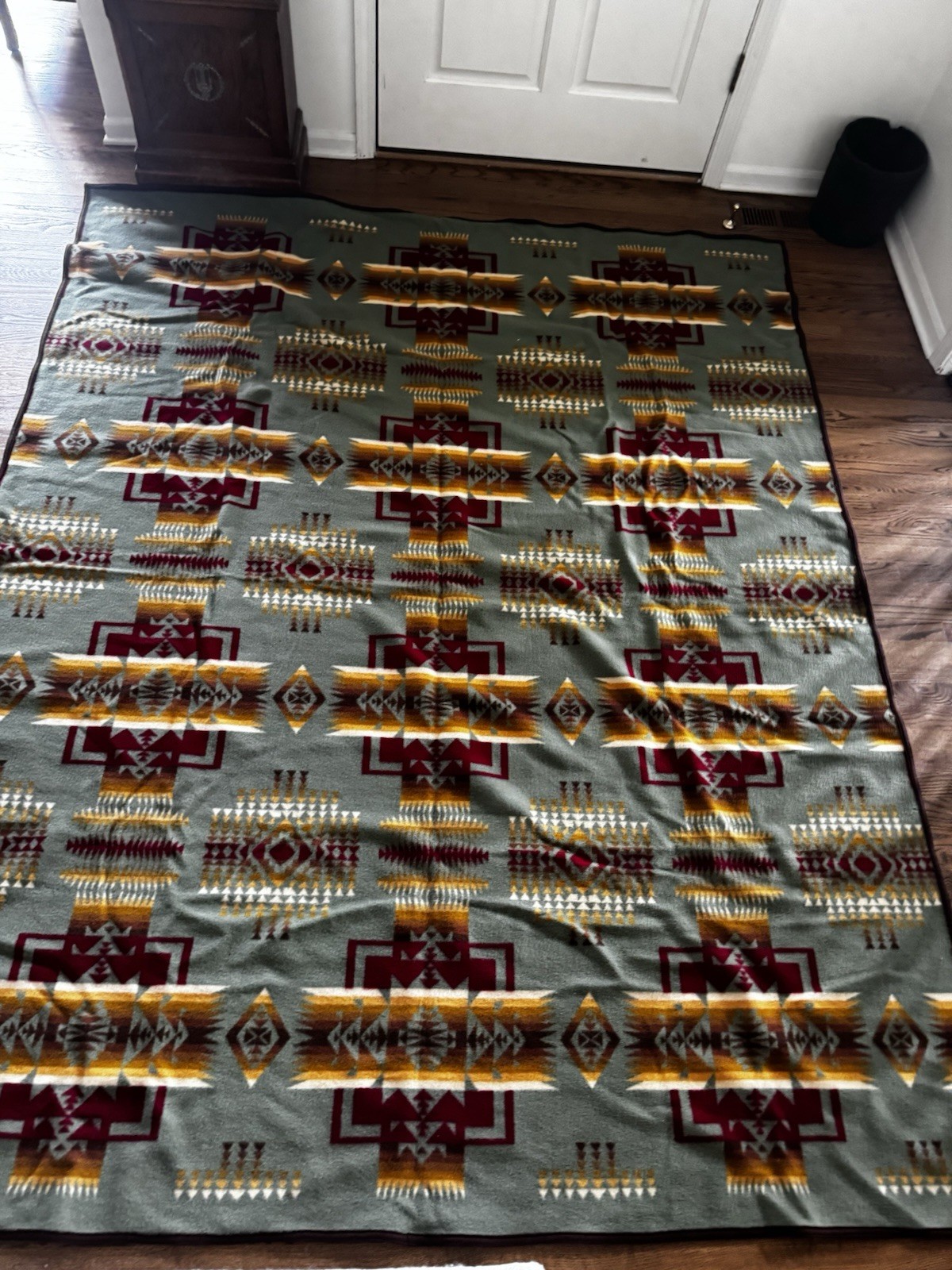 Beaver State Pendleton Wool Blanket Geometric Green Multicolor 86×106″ Large