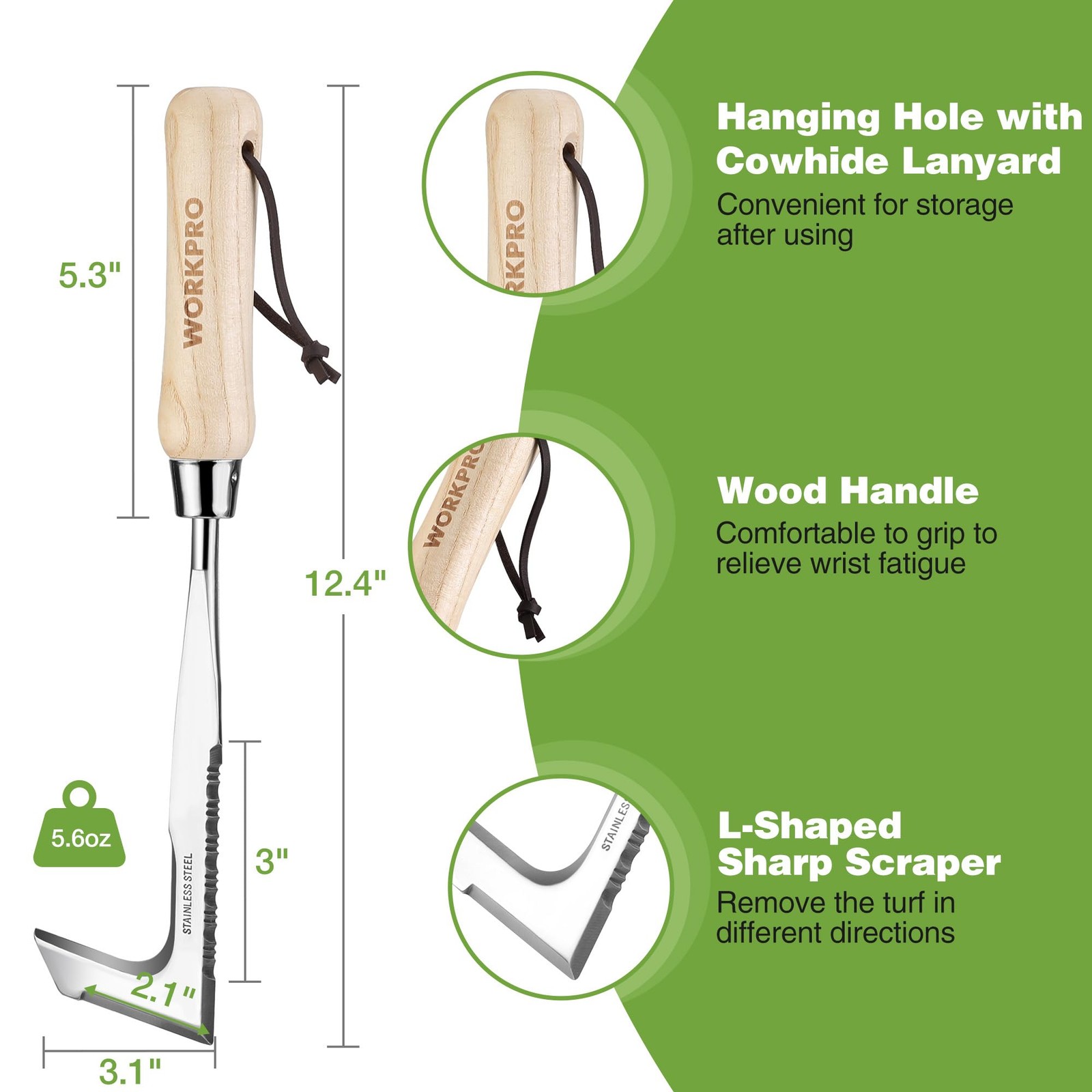 WORKPRO Crack Weeder Crevice Weeding Tool Stainless Steel Manual Weeder L Shaped