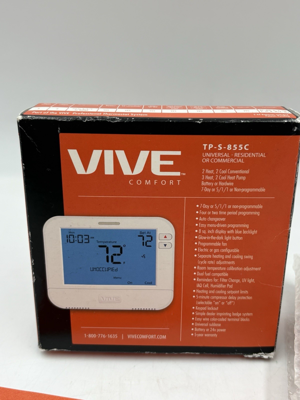 Vive Comfort TP-S-855C 7-Day Programmable Thermostat Residential Commercial