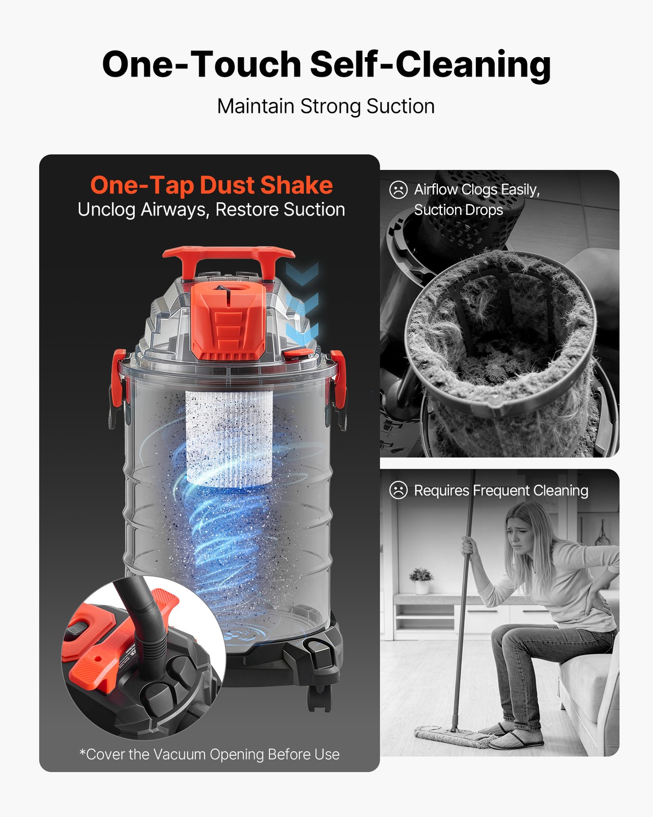 VEVOR 8 Gal Wet Dry Shop Vacuum 6HP Self-Cleaning 900W Metal Tank for Jobsite