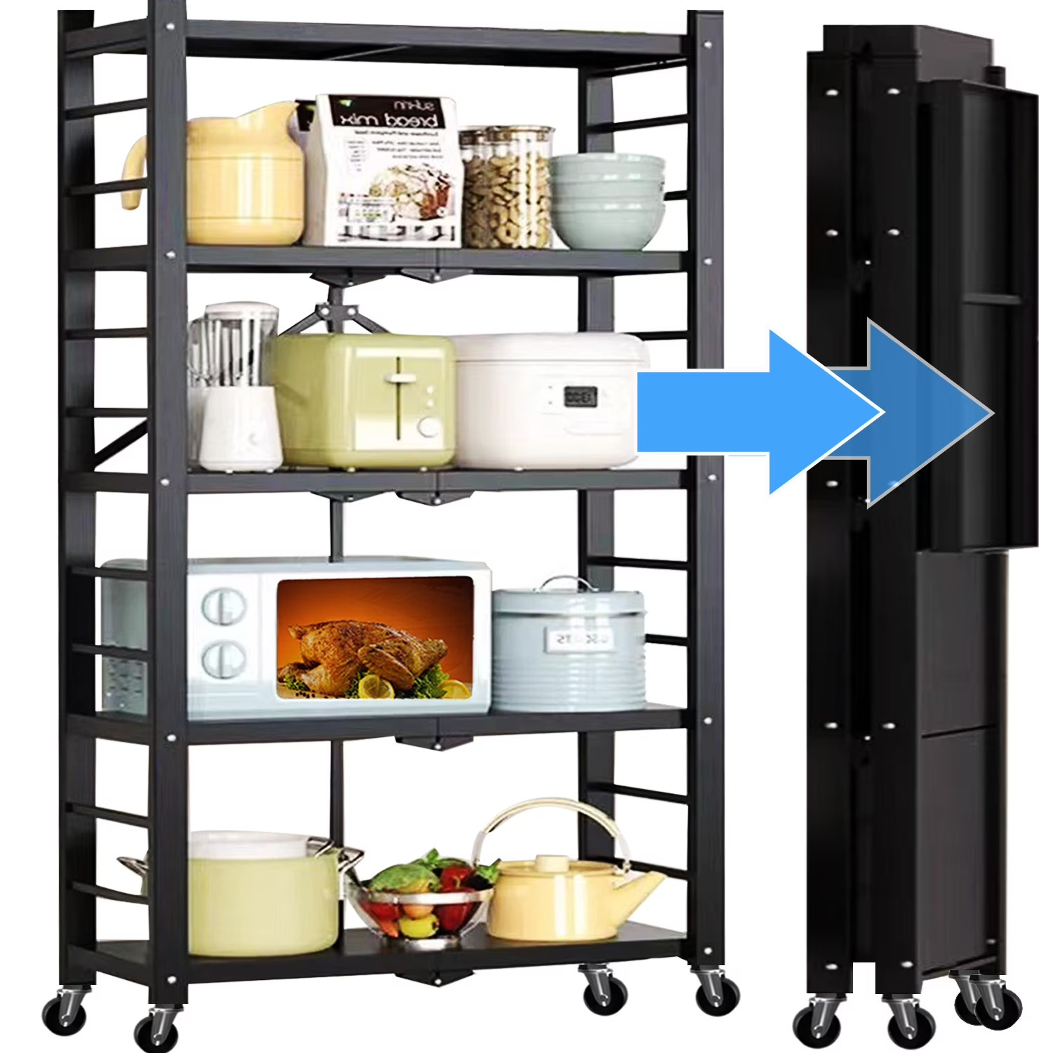 5-Tier Foldable Shelving Unit on Wheels 397LBS Heavy Duty Metal Storage Rack