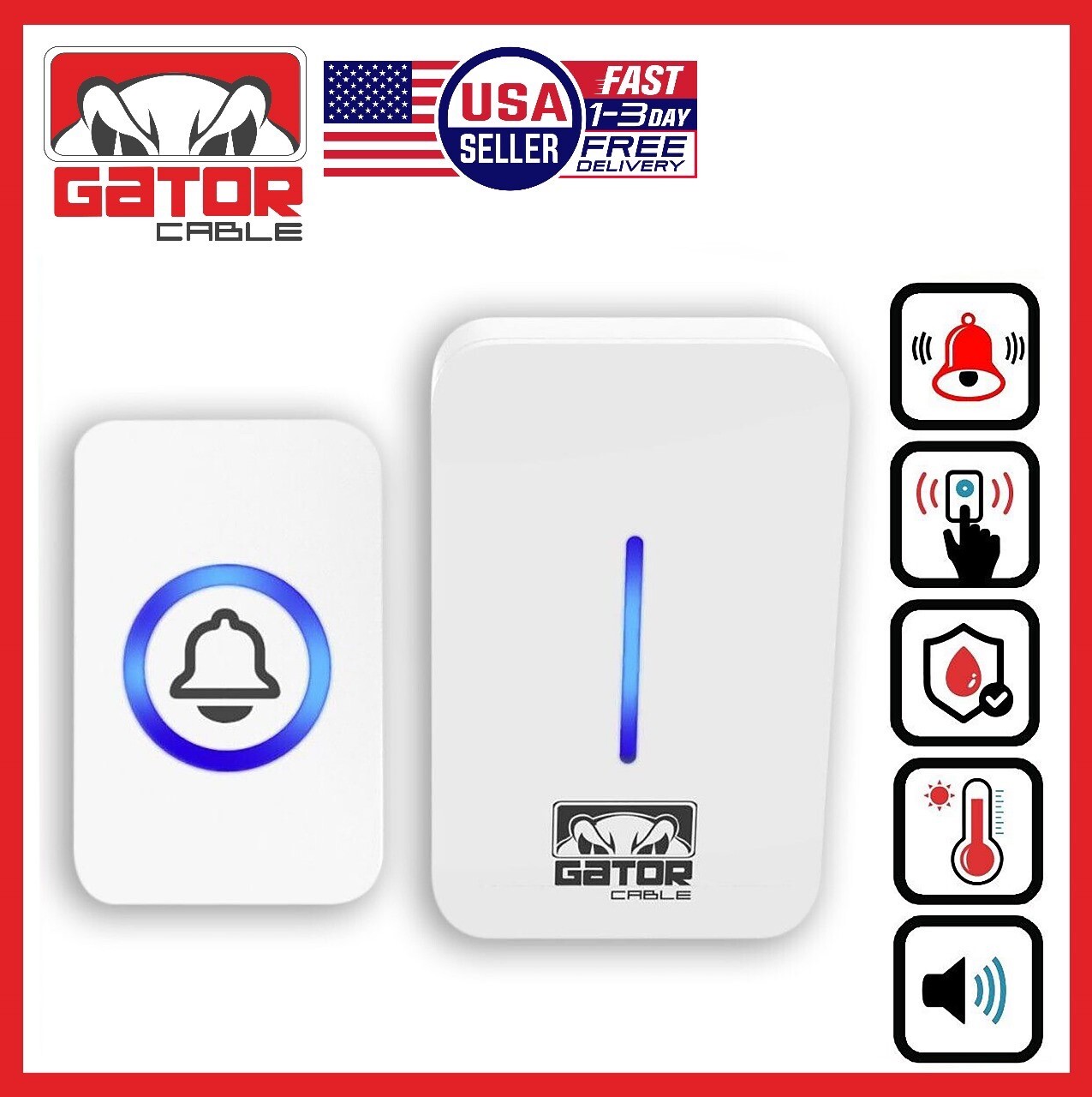 Wireless Doorbell Chime Waterproof Plugin Receiver Adjustable Volume 1000FT LOUD