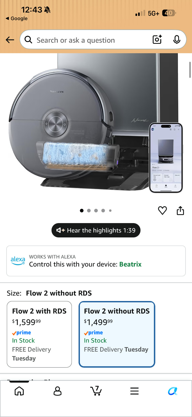 NARWAL Flow 2 Robot Vacuum and Mop Combo, 31,000Pa Suction, FlowWash Self-Clean