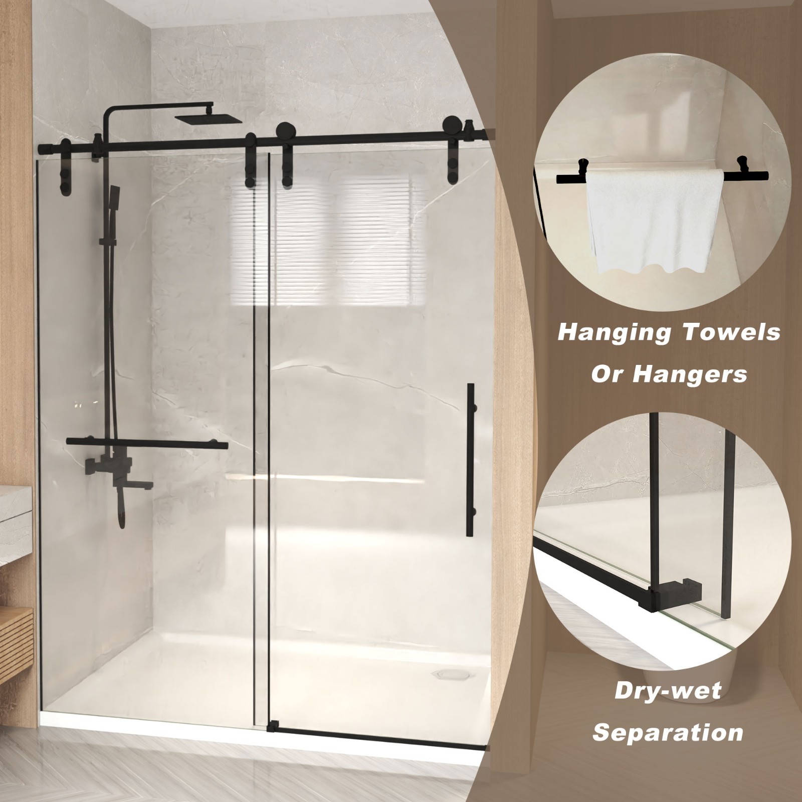 Frameless Shower Door 60″ W x 76″ H Sliding Shower Door 5/16″ 8mm Tempered Glas