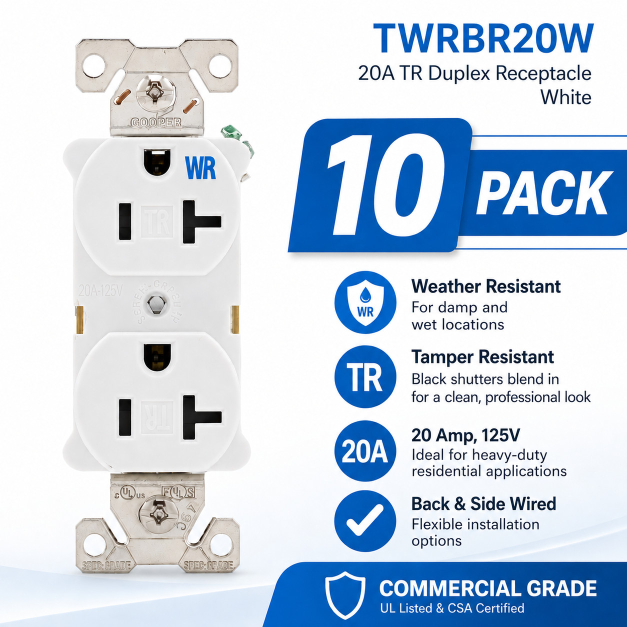 10 Eaton White 20A TR/WR Outlets Tamper Weather Resistant TWR Duplex Receptacles