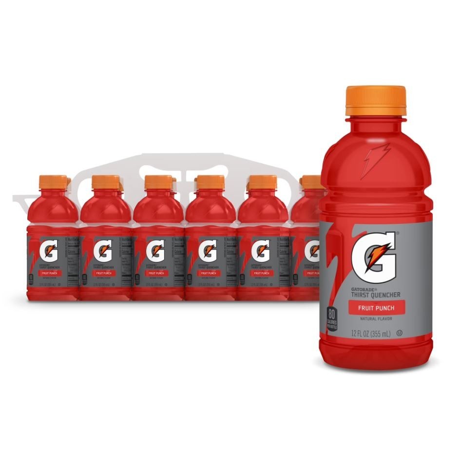 Gatorade Thirst quencher Fruit punch Sports drinks, 12 fl oz, 12 Count Bottles.