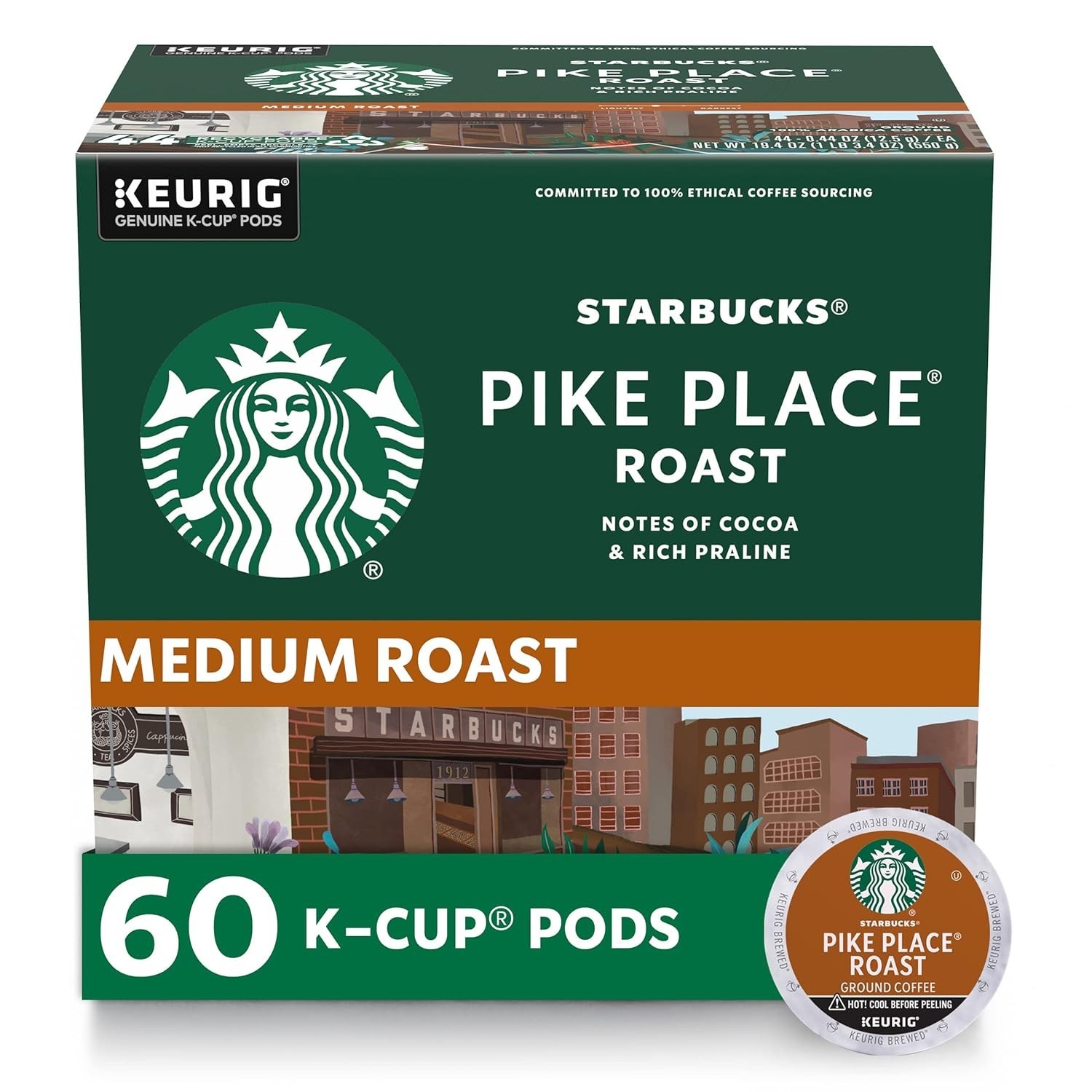 Starbucks K-Cup Coffee Pods, Medium Roast Hot or Iced Coffee, Pike Place 60 Pods