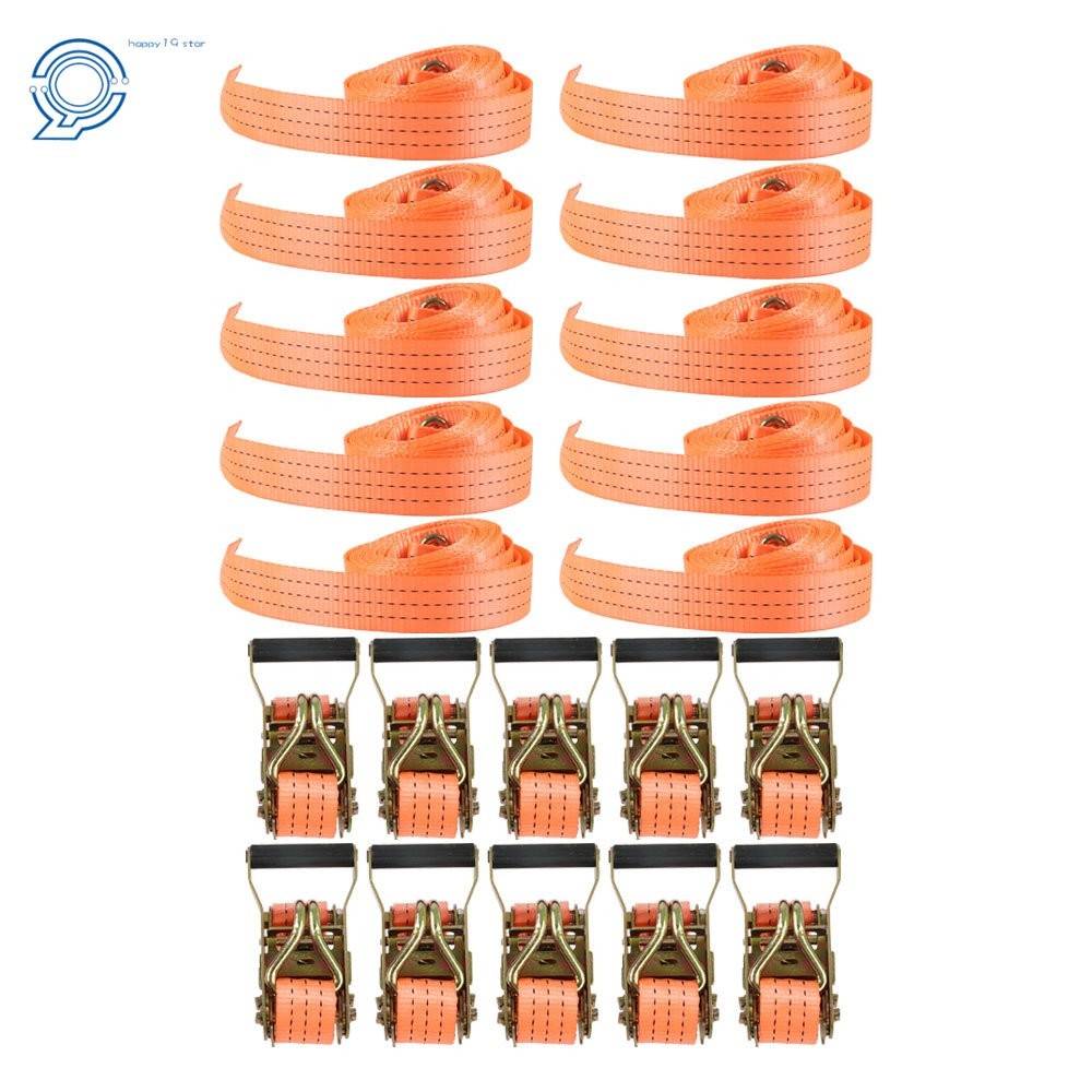 1.5″ x 15′ 4000-lbs Ratchet Straps J Hook Heavy Duty Tie Downs 10 Pack Orange