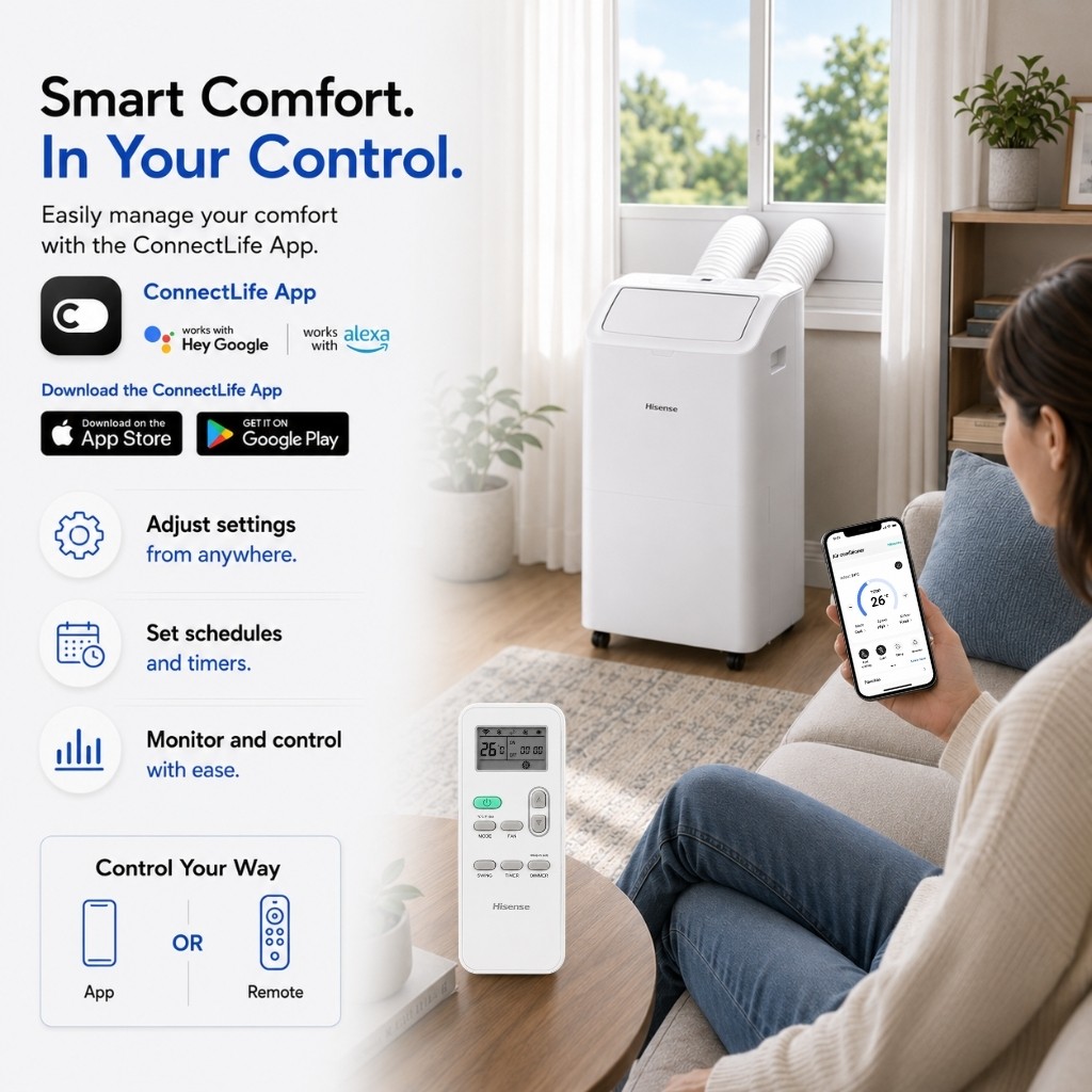 Hisense 8,000 BTU 350 Sq Ft Dual Hose Portable Air Conditioner w/ Inverter & Wi-