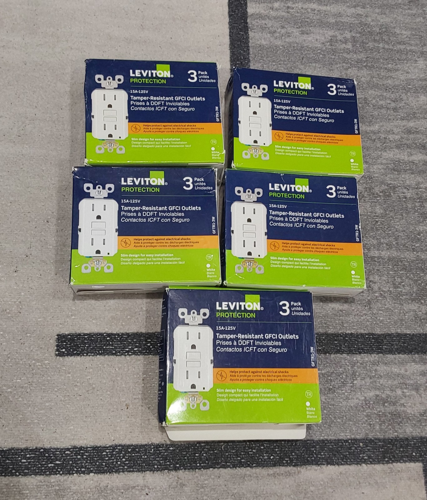 Leviton GFTR1-3W White 15A 125V Thermoplastic Tamper Resistant GFCI LOT OF 5 O**