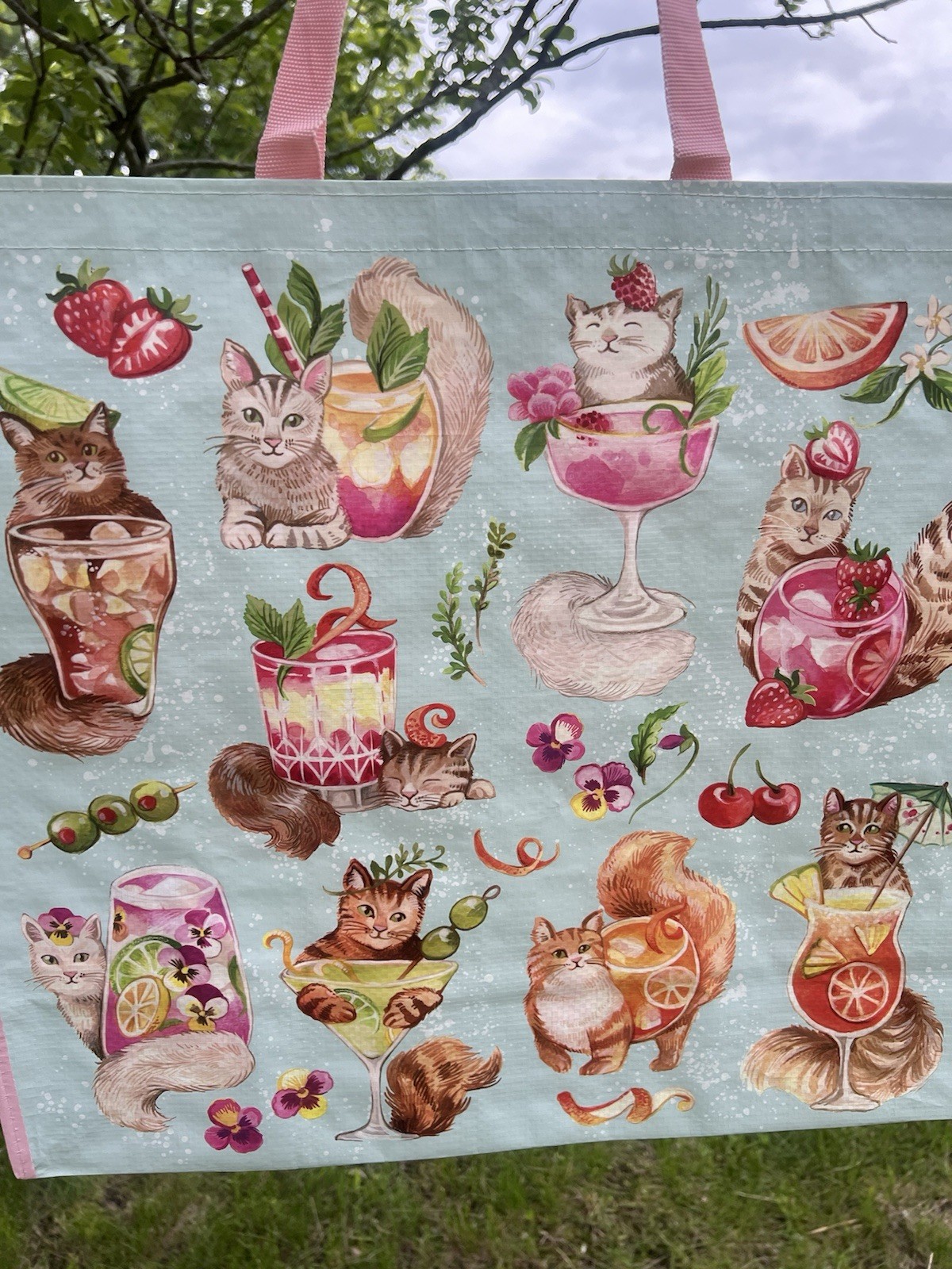 TJX Reusable Large Shopping Grocery Bag Tote CATS & COCKTAILS🍹 🍸