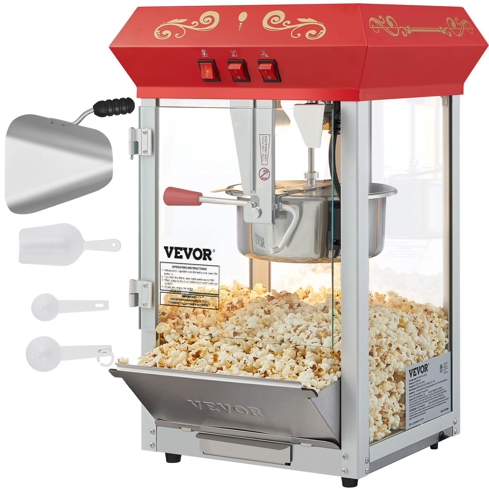 Popcorn Popper Machine 8 Oz Countertop Popcorn Maker 850W 48 Cups Red Movie
