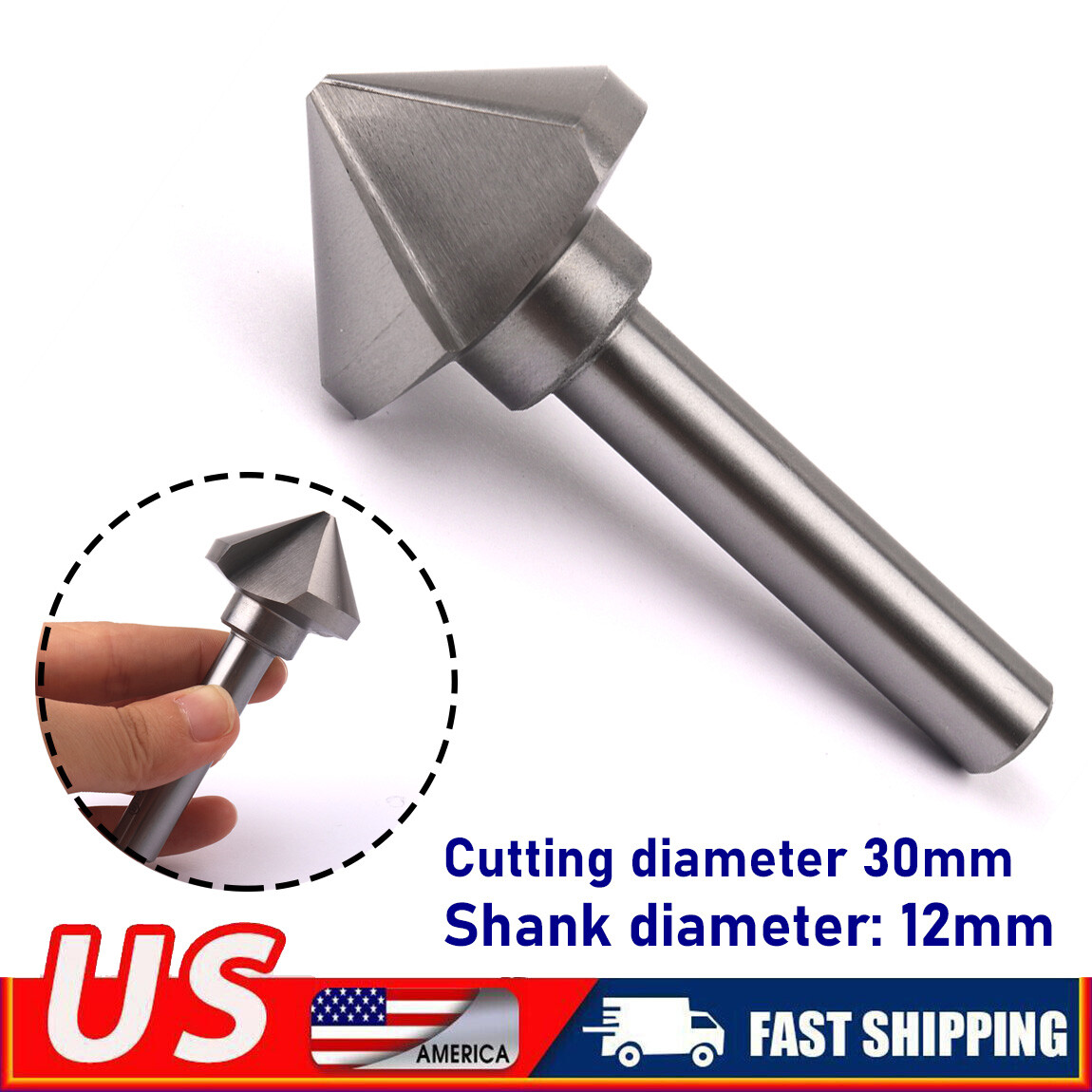 12mm 30mm Dia 90° Straight Shank Chamfer Milling Cutter Countersink Drill Bit US