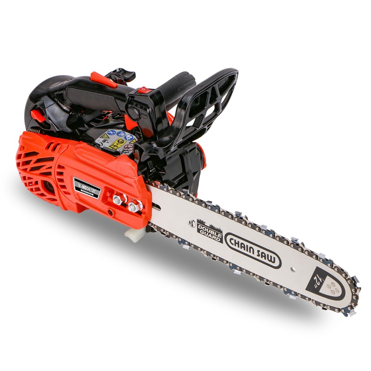 V-MODEST 2511 12″ Gas Chainsaw 25cc 1.5HP 2-Cycle Engine Top Handle Climbing Saw