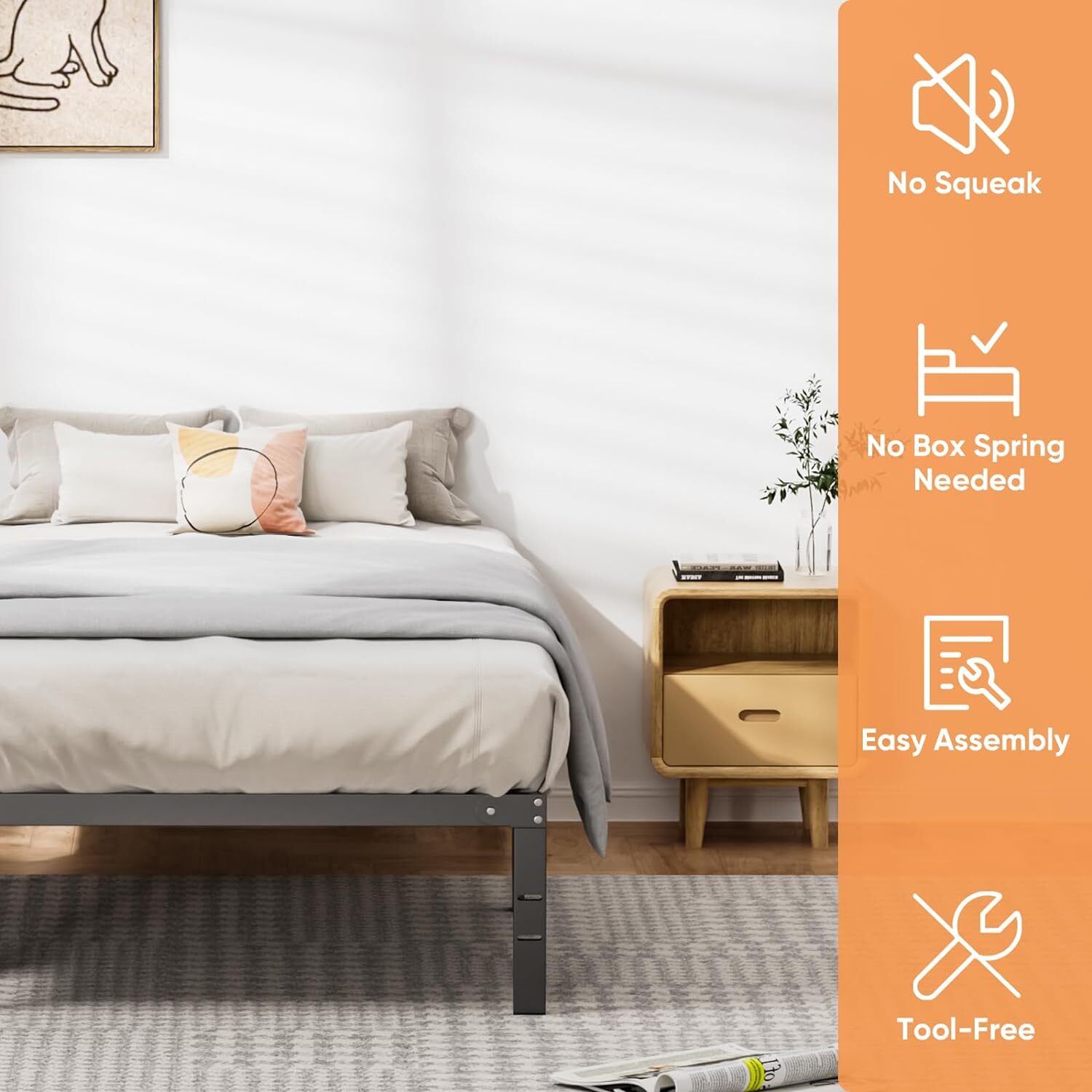 Metal Queen King Full Size Bed Frame Bedroom Sturdy Steel Slat Support Bedstead