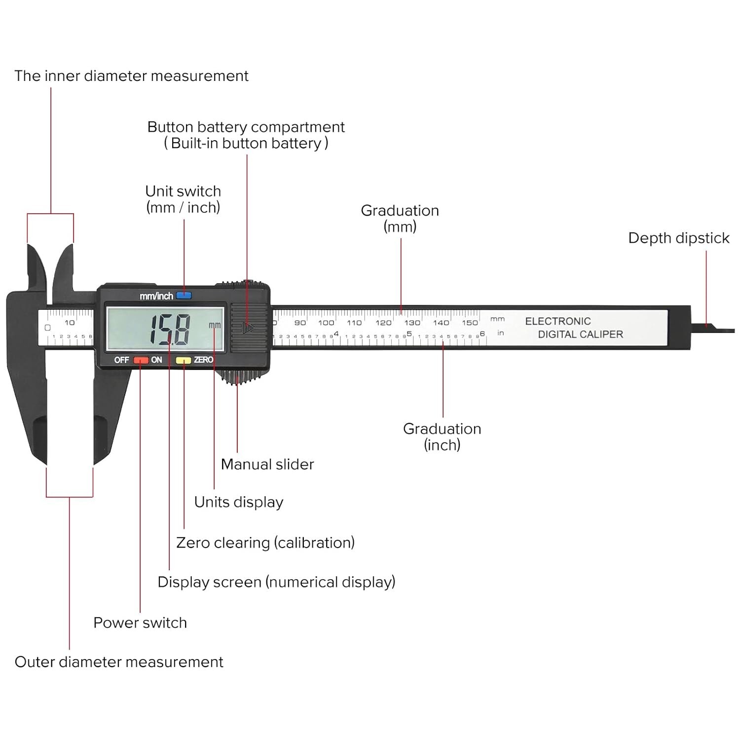 6″ 150mm Digital Caliper Micrometer LCD Gauge Vernier Electronic Measuring Tool