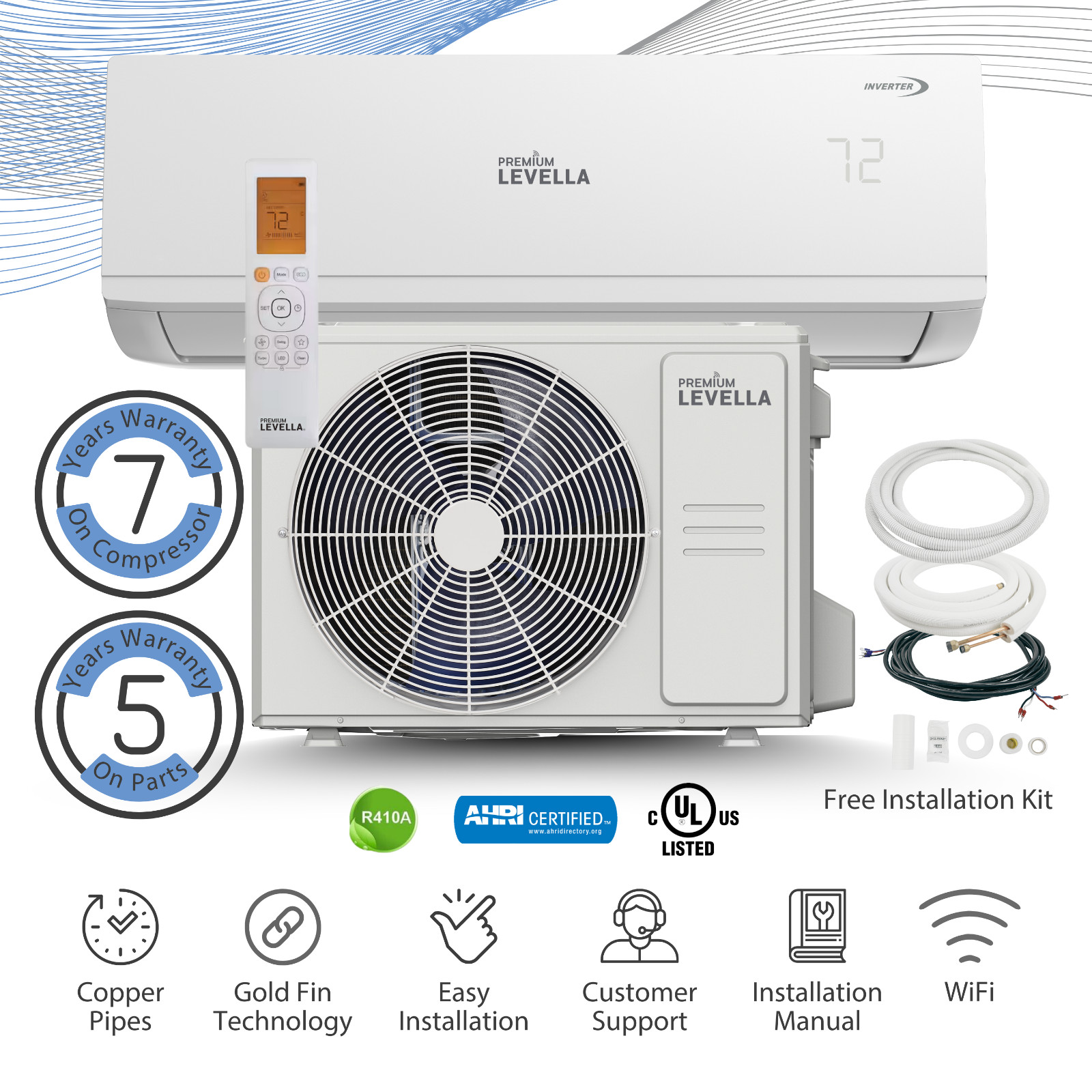 12,000 BTU 19 SEER2 Ductless Mini-Split Inverter+Air Conditioner Heat Pump 110V