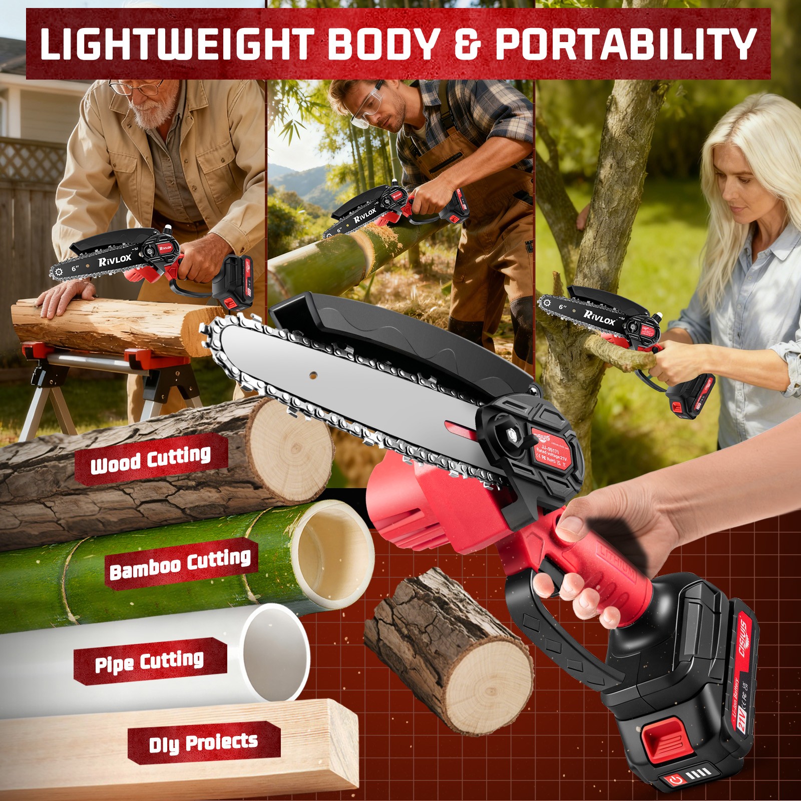 Mini Chainsaw 4/6 Inch Portable Electric Chainsaw Cordless with 2 Chainsaw