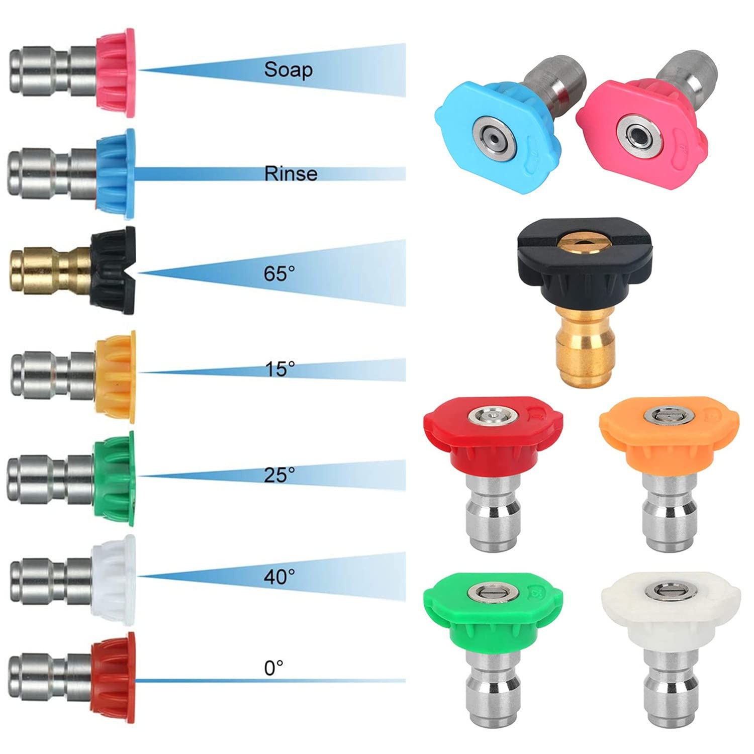 7 Pack Pressure Washer Spray Nozzle Tips Multiple Degrees, 14Inch Quick Connect,