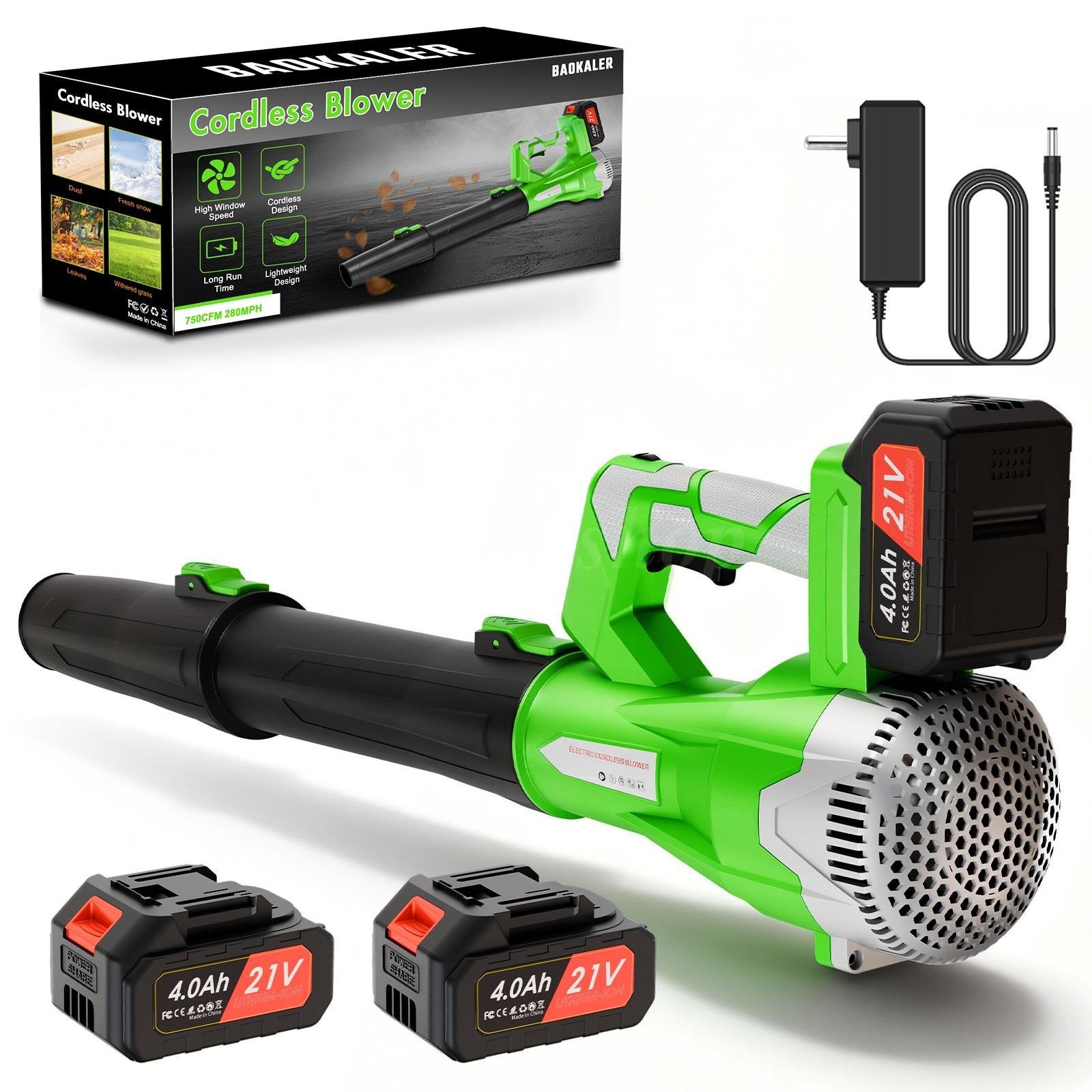 Cordless Leaf Blower 650CFM/150MPH & 6 Speed Levels Electric w/2 Batteries 4.0Ah