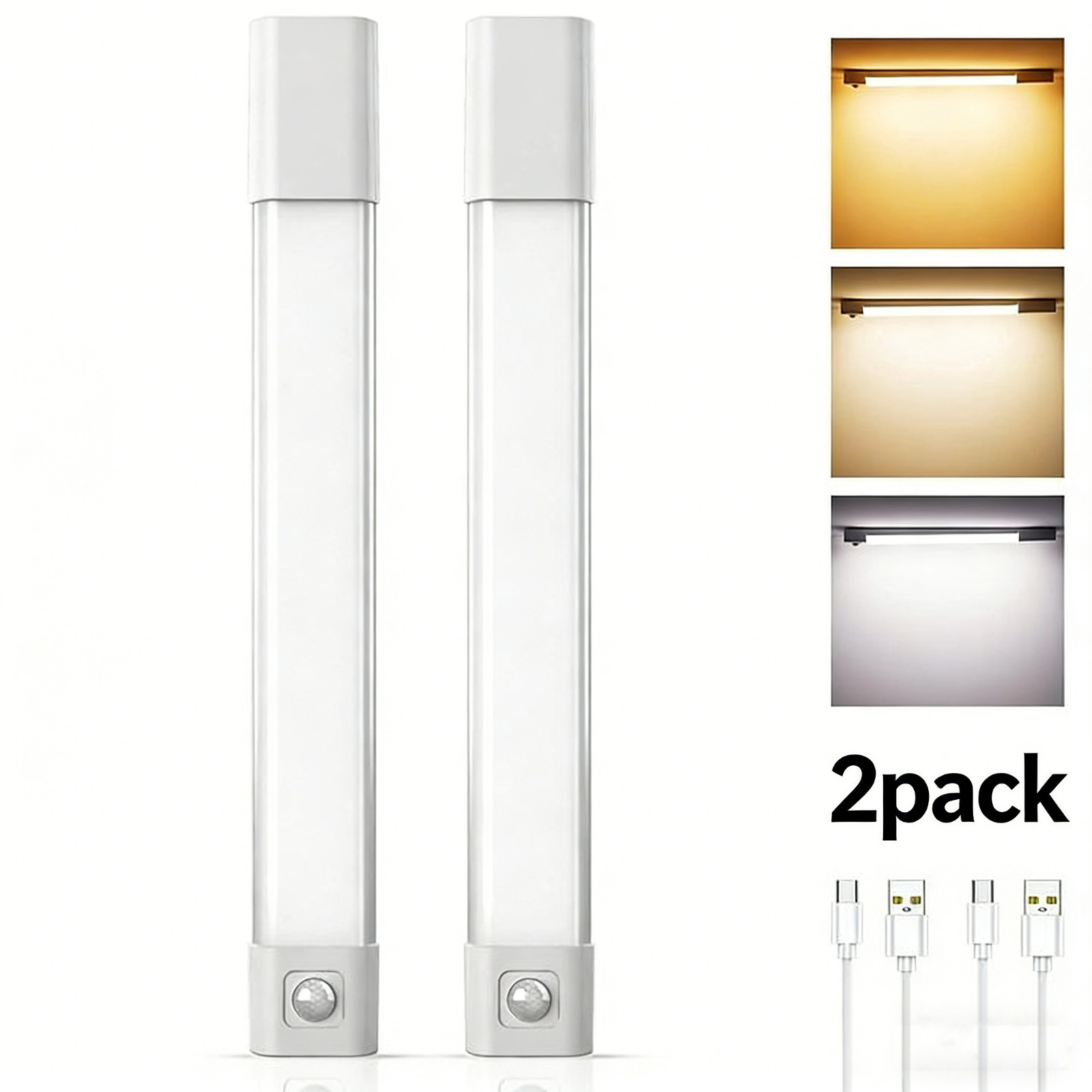 4 Pack Plastic USB LED Cabinet Lights with Toggle Switch, Under Shelf Lighting