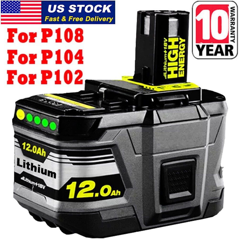 12Ah For RYOBI P108 P109 18V One Plus High Capacity Battery 18 Volt Lithium-Ion