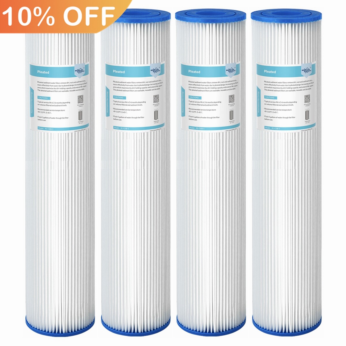 4 Pack 20″x4.5″ Whole House Washable Pleated Sediment Water Filter for Big Blue