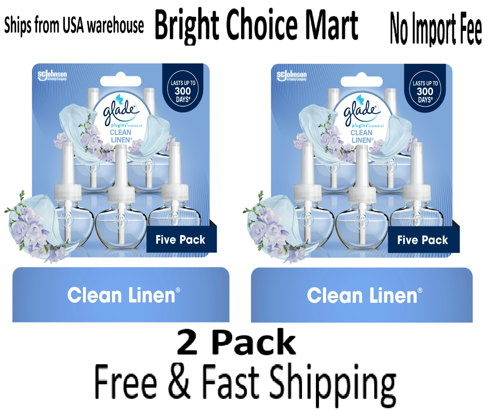 Glade PlugIns Scented Oil Air Freshener, Clean Line 5 refills each-2 Pack