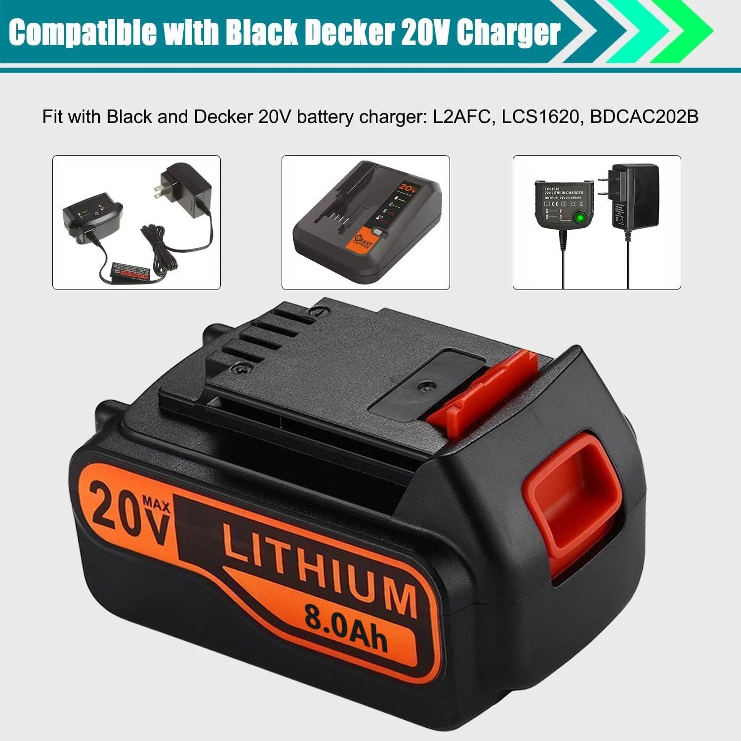 2Pack LB2X4020 20V 8.0AH Lithium Battery for Black Decker 20 Volt LBX20 LBXR20