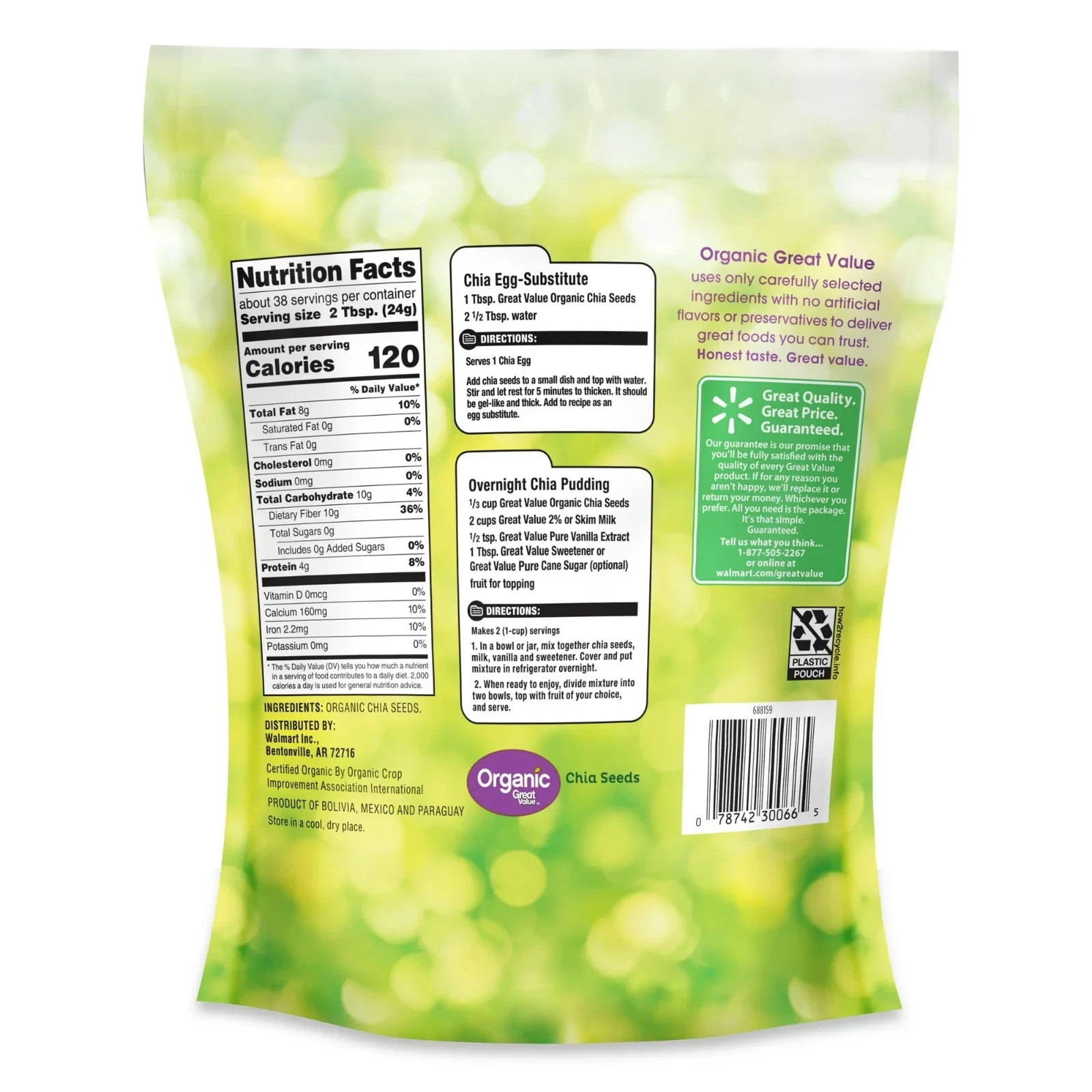 USDA Organic Chia Seeds 907g (32 oz) Gluten-Free High Fiber Superfood
