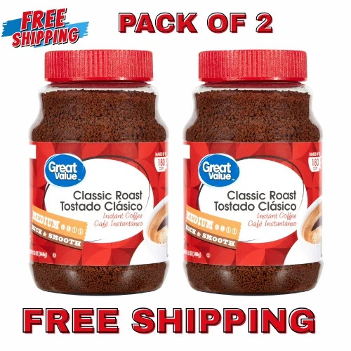 (PACK OF 2) Great Value Classic Medium Roast Instant Coffee, 12 oz