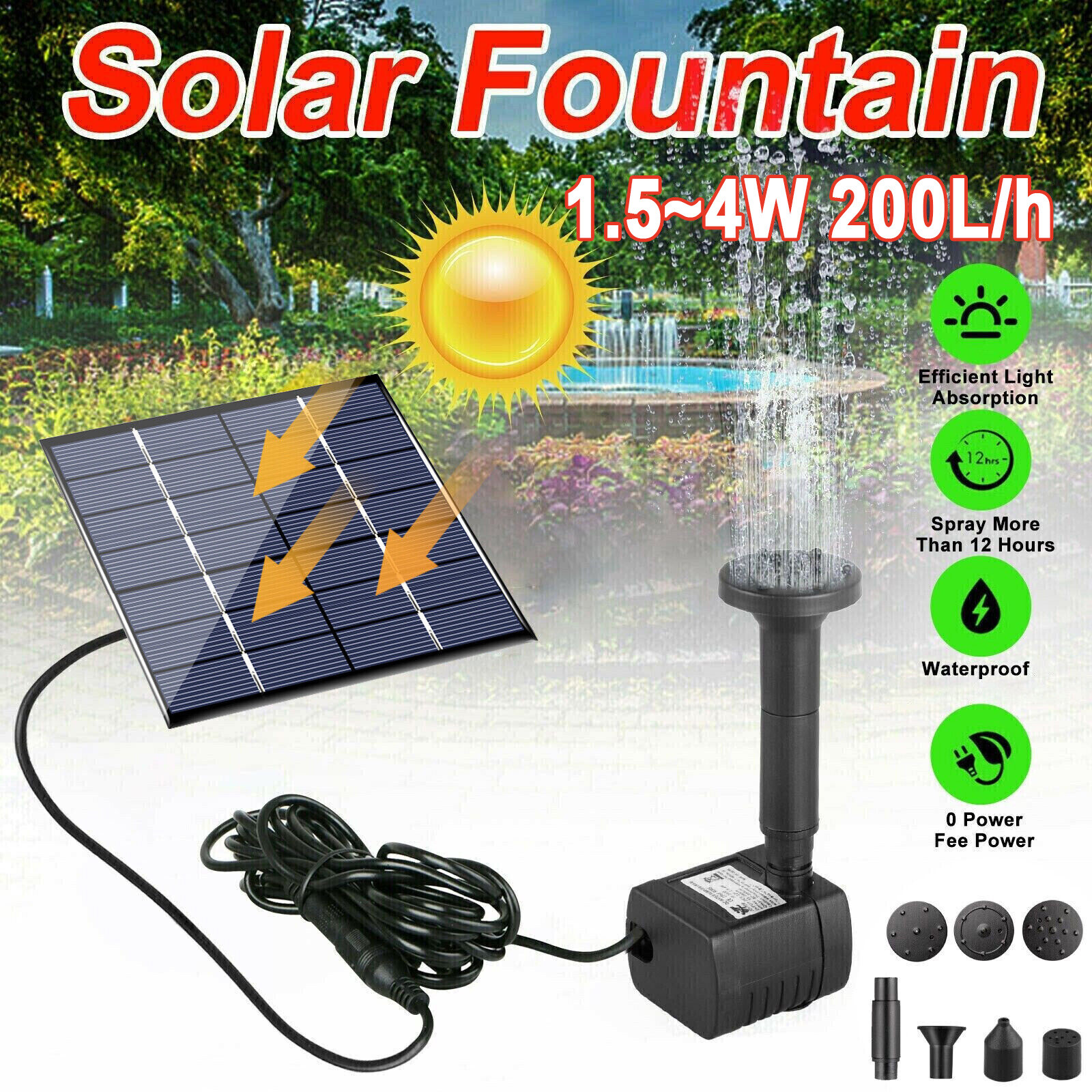 Solar Power Fountain Submersible Floating Water Pump Bird Bath Pond Garden Pool