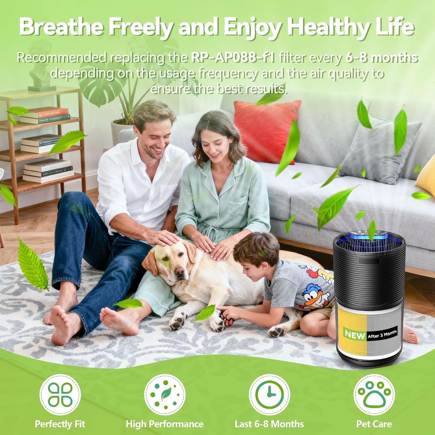 RENPHO RP-AP088 HEPA Filter Replacement 5-Stage Pet Care 2-Pack