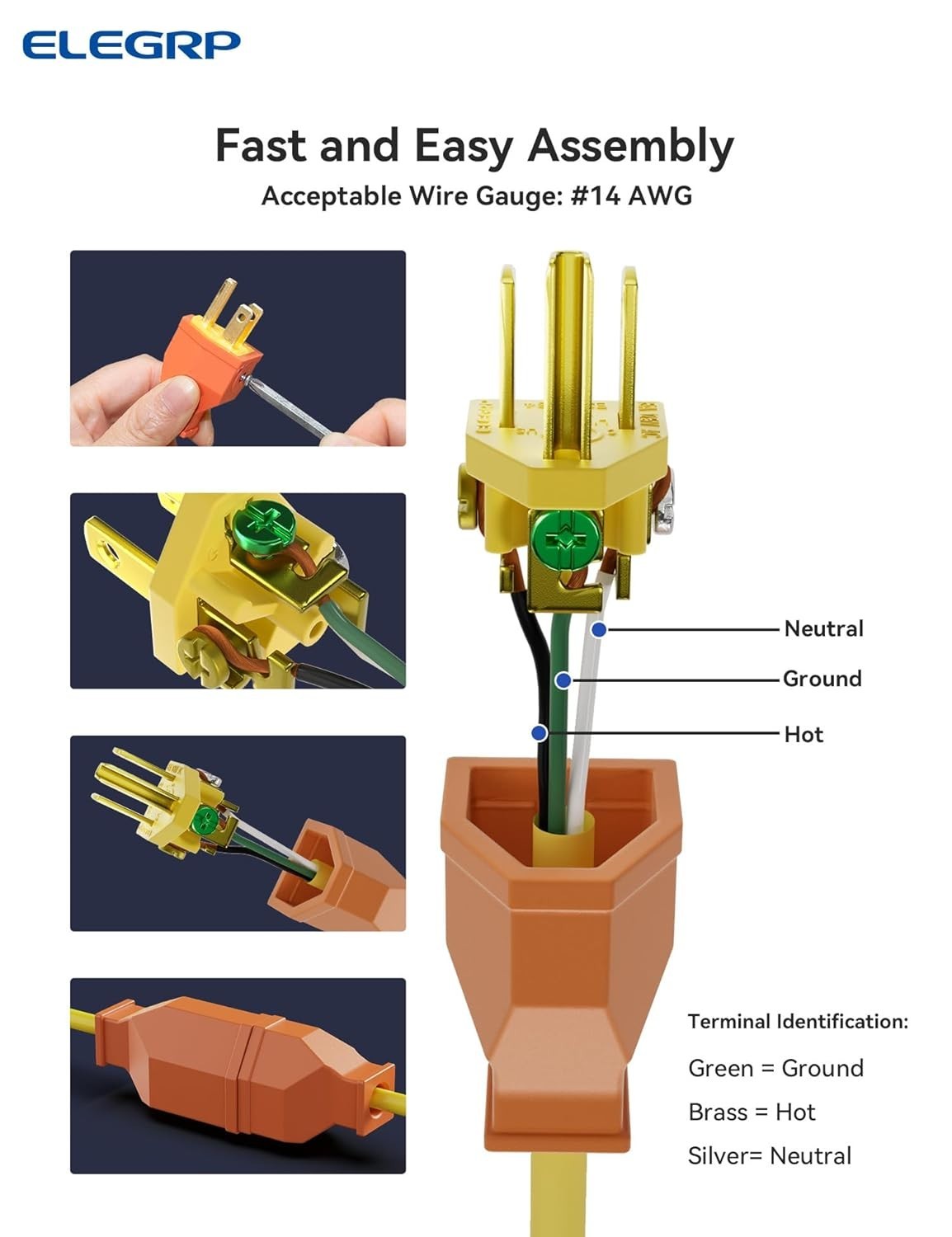 Toughened Brass Plug & Connector Set, Listed, 2x 15A 125V Replacement Ends