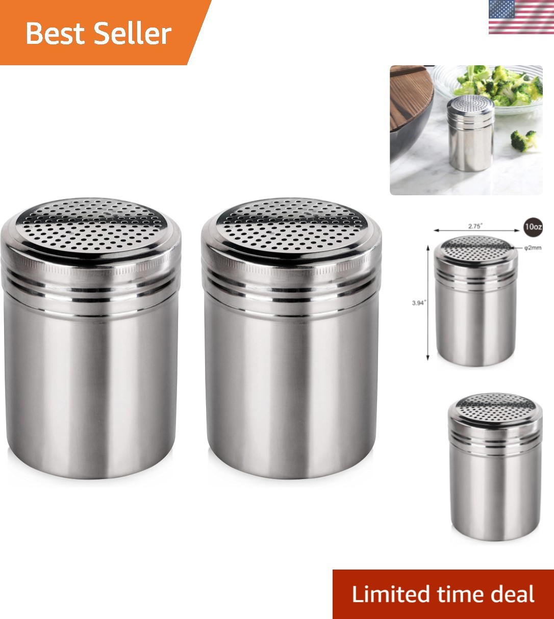 28478 Stainless Steel Dredge Shaker, 10-Ounce, Set of 2